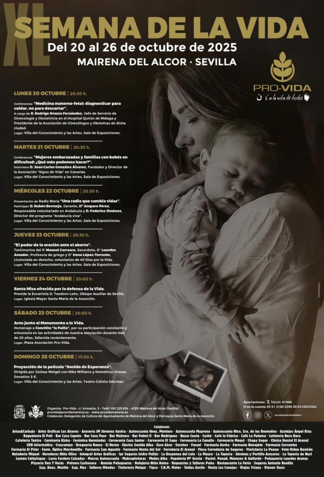Os enviamos el Programa de nuestra ya ¡40 Semana de la Vida¡ Parece mentira pero es verdad, 40 años seguidos llevamos organizando una semana completa de actos en Defensa de la Vida Humana y su Dignidad. Esperamos que os guste este programa tan especial que hemos preparado y que podáis acercaros a participar. Rogamos la difundáis, muchas gracias