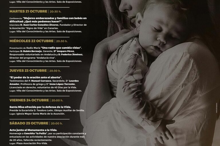 Os enviamos el Programa de nuestra ya ¡40 Semana de la Vida¡ Parece mentira pero es verdad, 40 años seguidos llevamos organizando una semana completa de actos en Defensa de la Vida Humana y su Dignidad. Esperamos que os guste este programa tan especial que hemos preparado y que podáis acercaros a participar. Rogamos la difundáis, muchas gracias